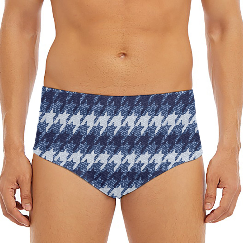 Denim Houndstooth Pattern Print Men's Triangle Swim Briefs
