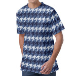 Denim Houndstooth Pattern Print Men's Velvet T-Shirt