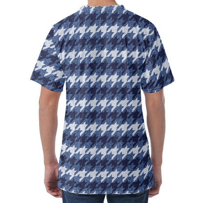 Denim Houndstooth Pattern Print Men's Velvet T-Shirt