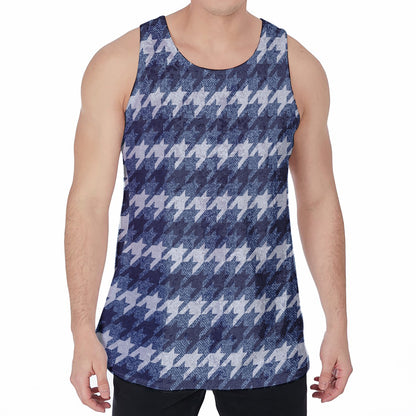 Denim Houndstooth Pattern Print Men's Velvet Tank Top