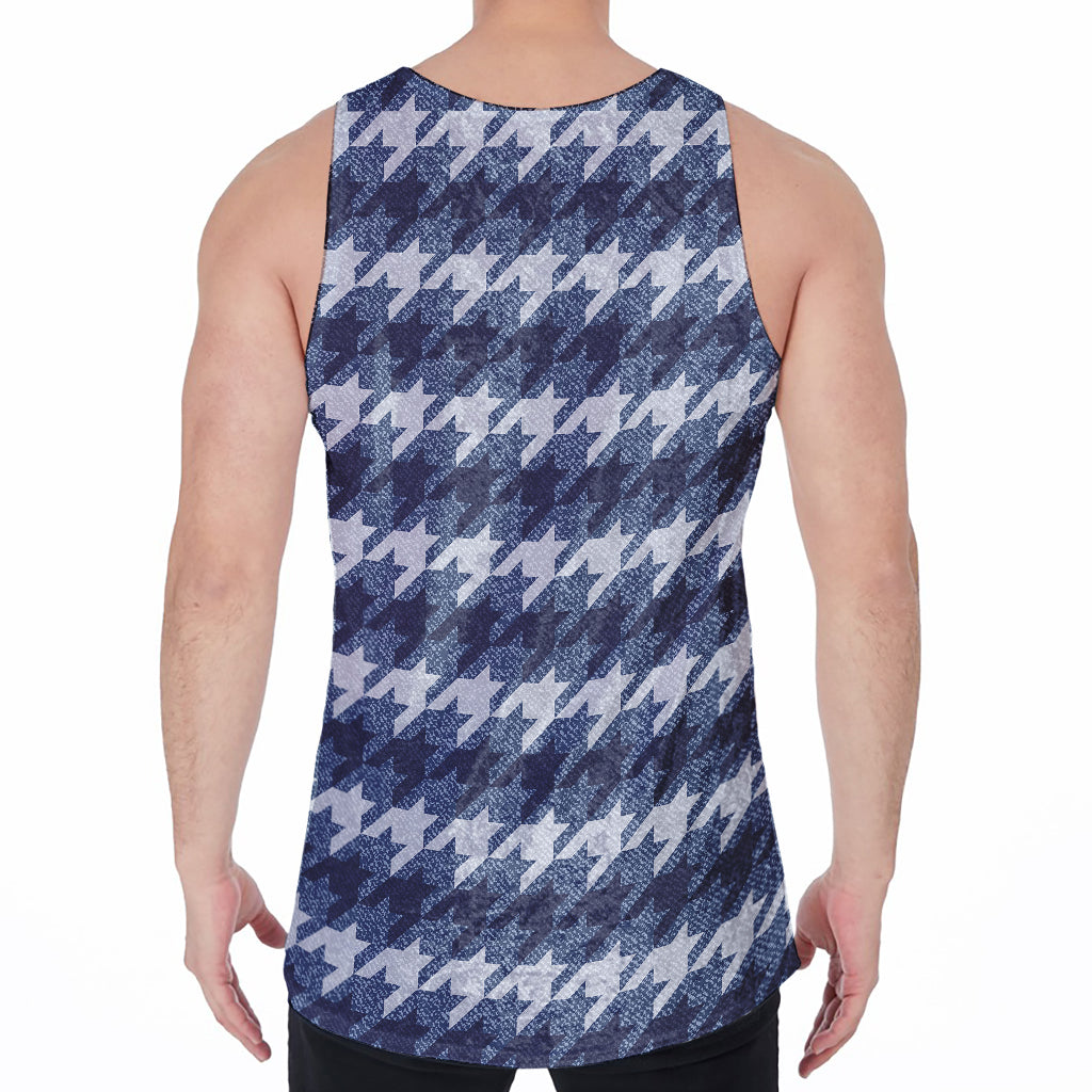 Denim Houndstooth Pattern Print Men's Velvet Tank Top