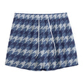 Denim Houndstooth Pattern Print Mesh Shorts