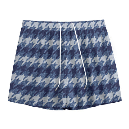 Denim Houndstooth Pattern Print Mesh Shorts