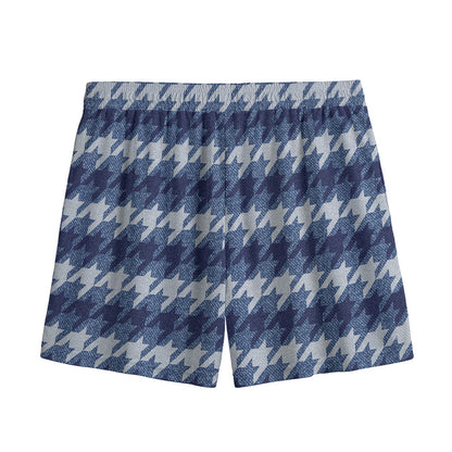 Denim Houndstooth Pattern Print Mesh Shorts