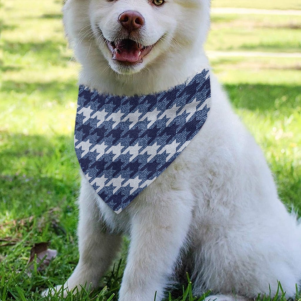 Denim Houndstooth Pattern Print Over The Collar Dog Bandana