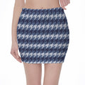 Denim Houndstooth Pattern Print Pencil Mini Skirt