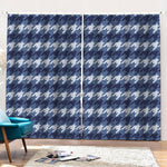 Denim Houndstooth Pattern Print Pencil Pleat Curtains