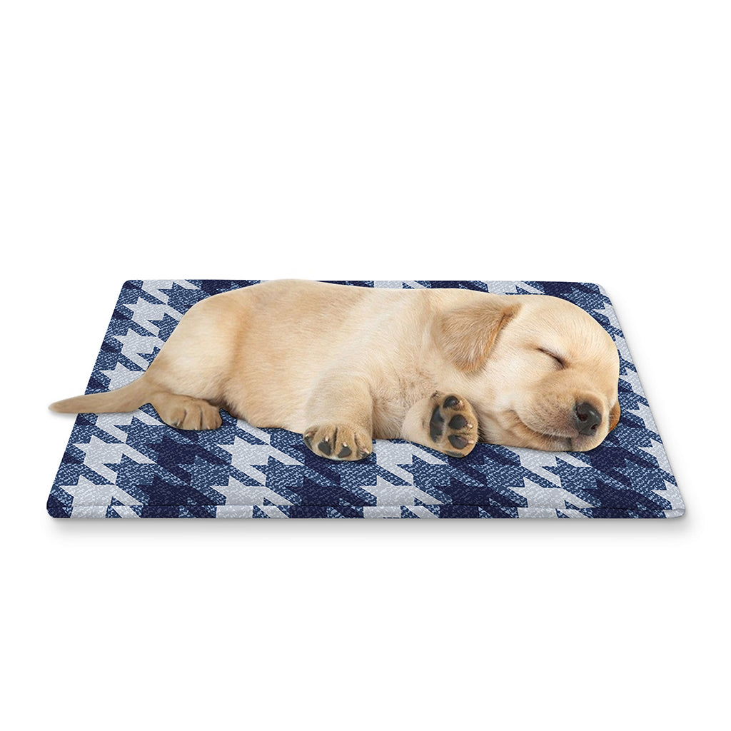 Denim Houndstooth Pattern Print Pet Cooling Mat Cover