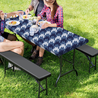 Denim Houndstooth Pattern Print Picnic Table Cover