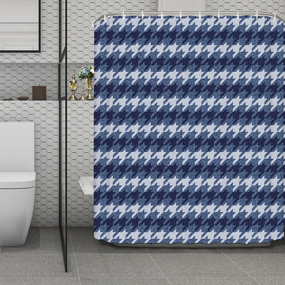 Denim Houndstooth Pattern Print Polyester Shower Curtain