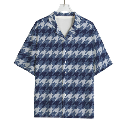 Denim Houndstooth Pattern Print Rayon Hawaiian Shirt