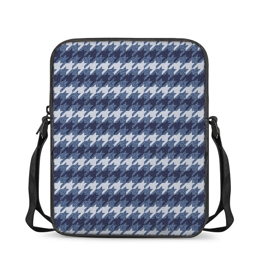 Denim Houndstooth Pattern Print Rectangular Crossbody Bag