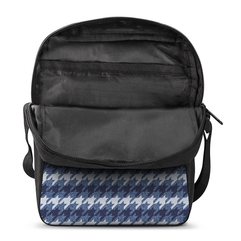 Denim Houndstooth Pattern Print Rectangular Crossbody Bag