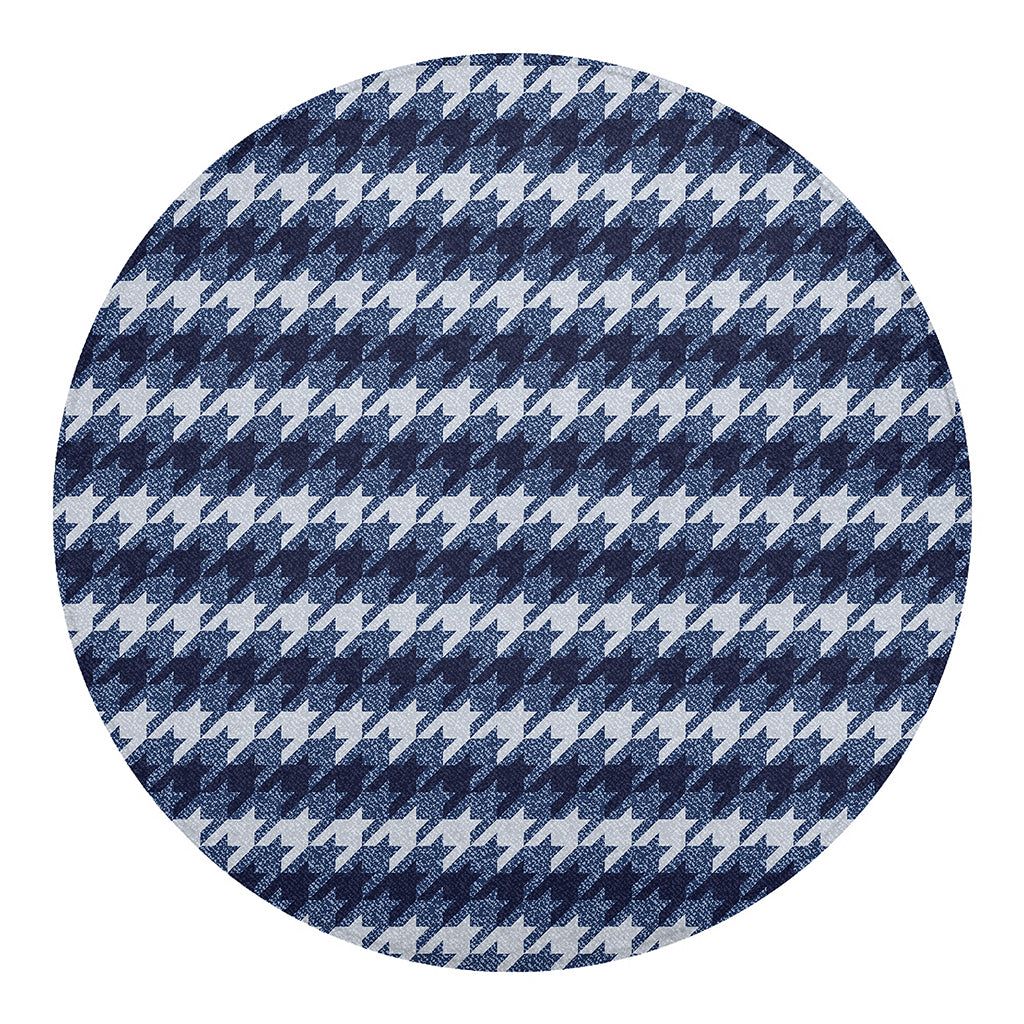Denim Houndstooth Pattern Print Round Blanket