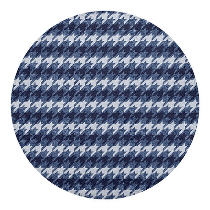 Denim Houndstooth Pattern Print Round Blanket