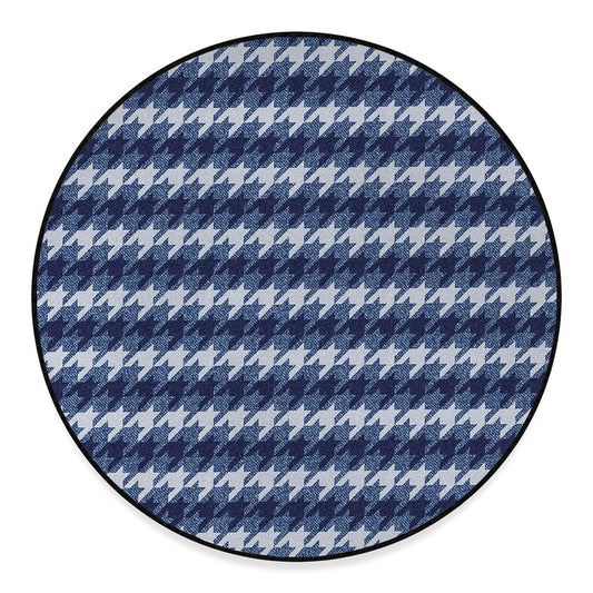 Denim Houndstooth Pattern Print Round Floor Mat