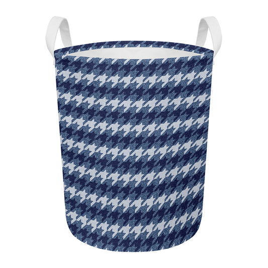 Denim Houndstooth Pattern Print Round Laundry Basket