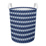 Denim Houndstooth Pattern Print Round Laundry Basket