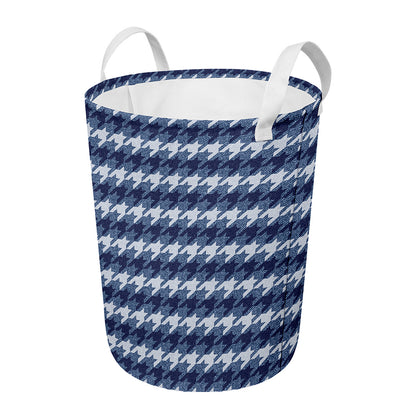 Denim Houndstooth Pattern Print Round Laundry Basket