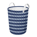 Denim Houndstooth Pattern Print Round Laundry Basket