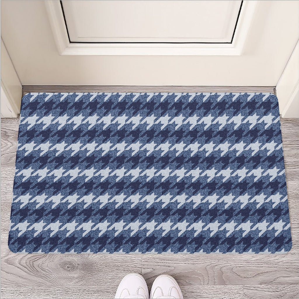 Denim Houndstooth Pattern Print Rubber Doormat