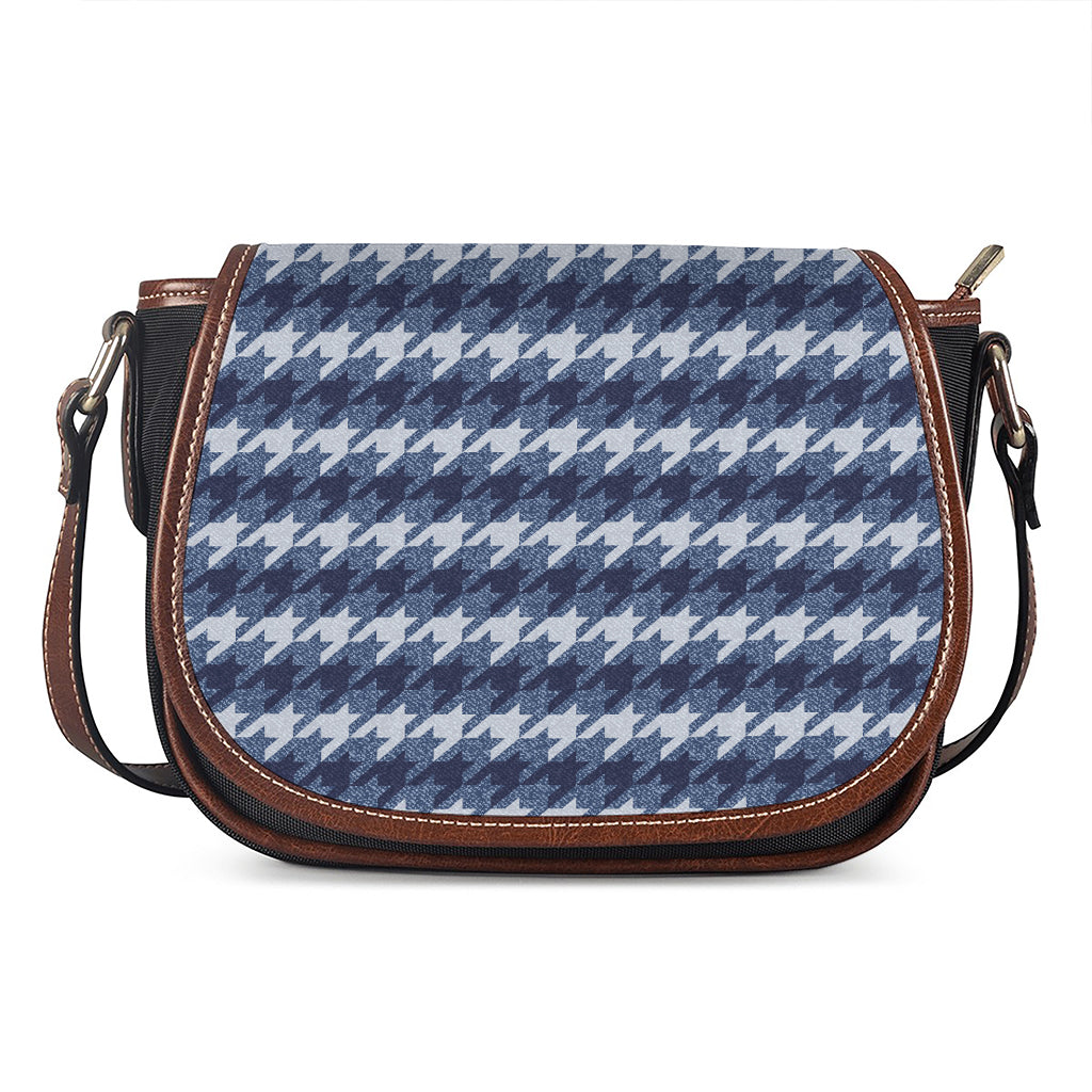Denim Houndstooth Pattern Print Saddle Bag