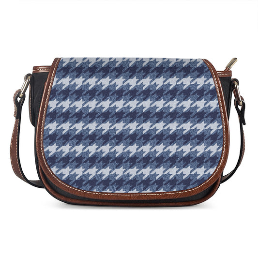 Denim Houndstooth Pattern Print Saddle Bag