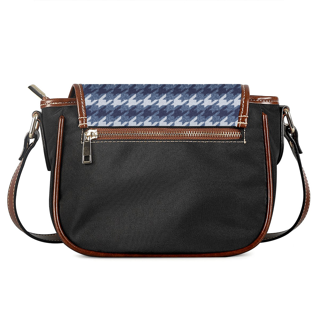 Denim Houndstooth Pattern Print Saddle Bag