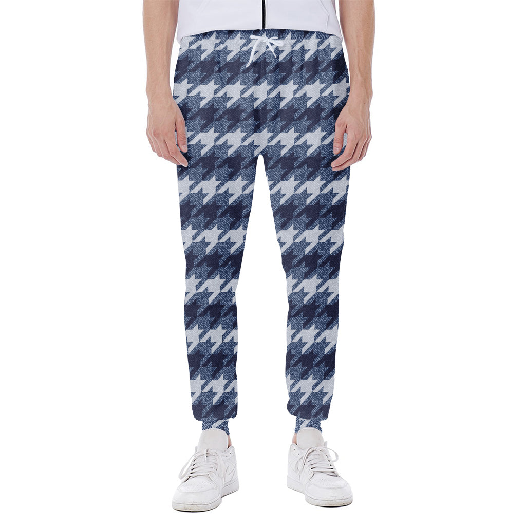 Denim Houndstooth Pattern Print Scuba Joggers