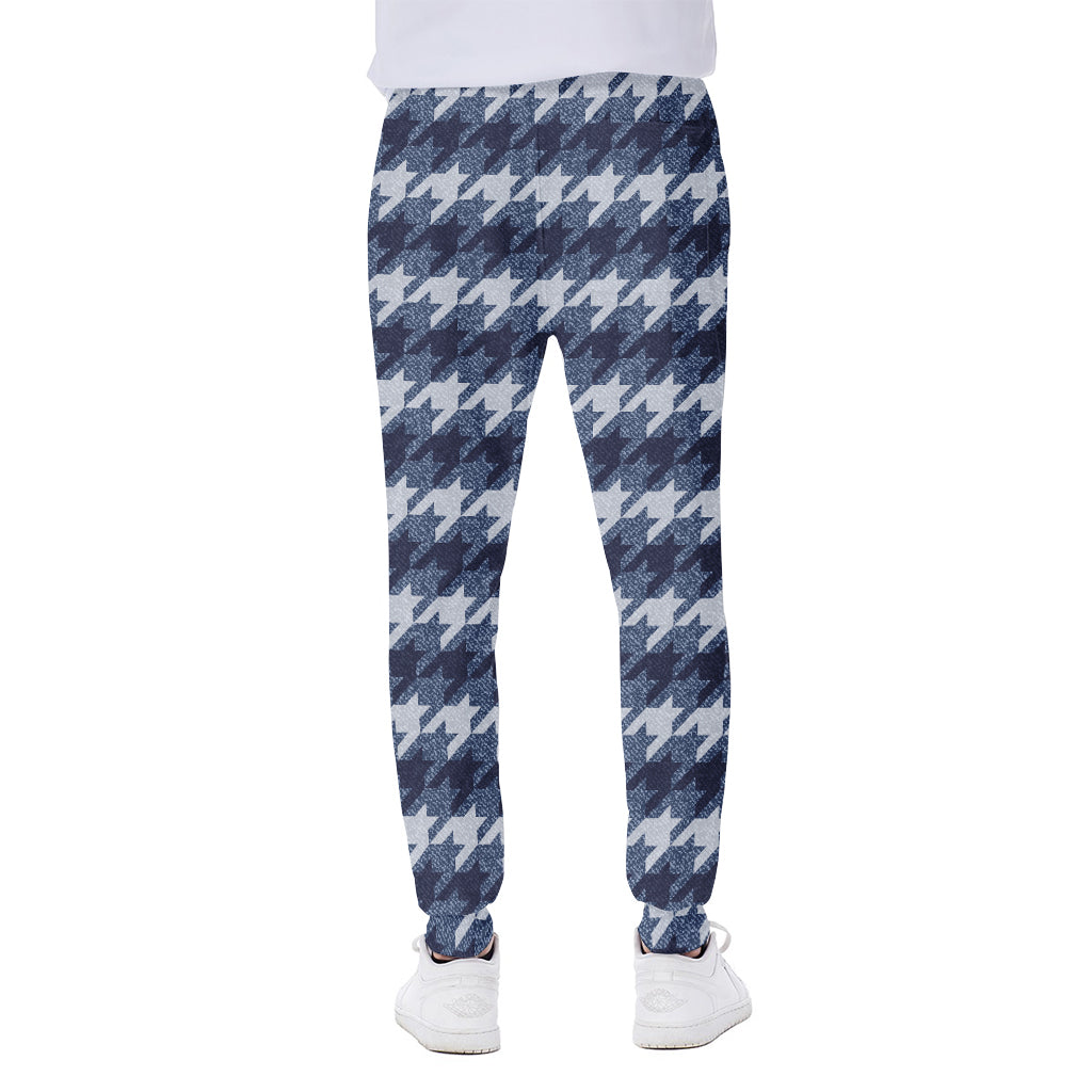 Denim Houndstooth Pattern Print Scuba Joggers
