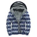 Denim Houndstooth Pattern Print Sherpa Lined Zip Up Hoodie