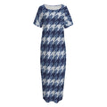 Denim Houndstooth Pattern Print Short Sleeve Long Nightdress