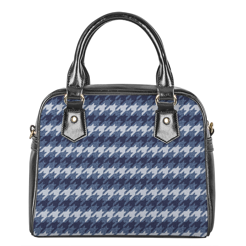 Denim Houndstooth Pattern Print Shoulder Handbag