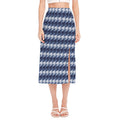 Denim Houndstooth Pattern Print Side Slit Midi Skirt