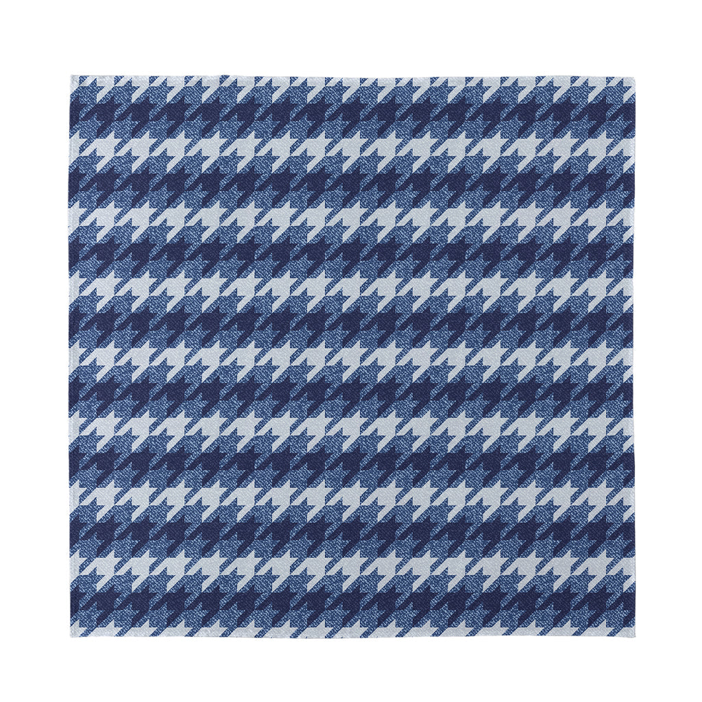 Denim Houndstooth Pattern Print Silk Bandana