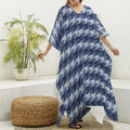 Denim Houndstooth Pattern Print Silk V-Neck Kaftan Dress