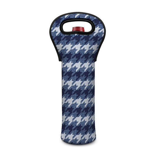 Denim Houndstooth Pattern Print Single Neoprene Wine Tote