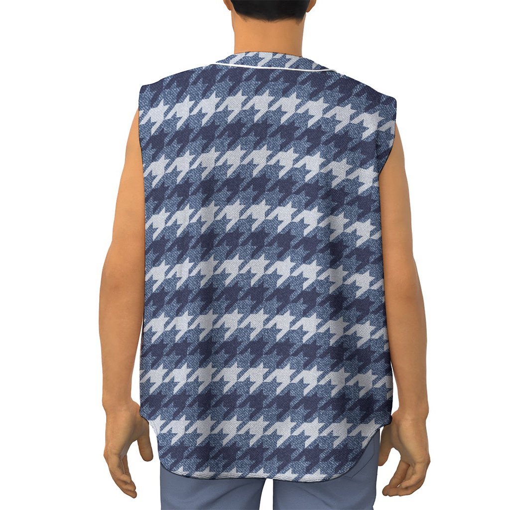 Denim Houndstooth Pattern Print Sleeveless Baseball Jersey