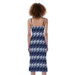 Denim Houndstooth Pattern Print Slim Fit Midi Cami Dress