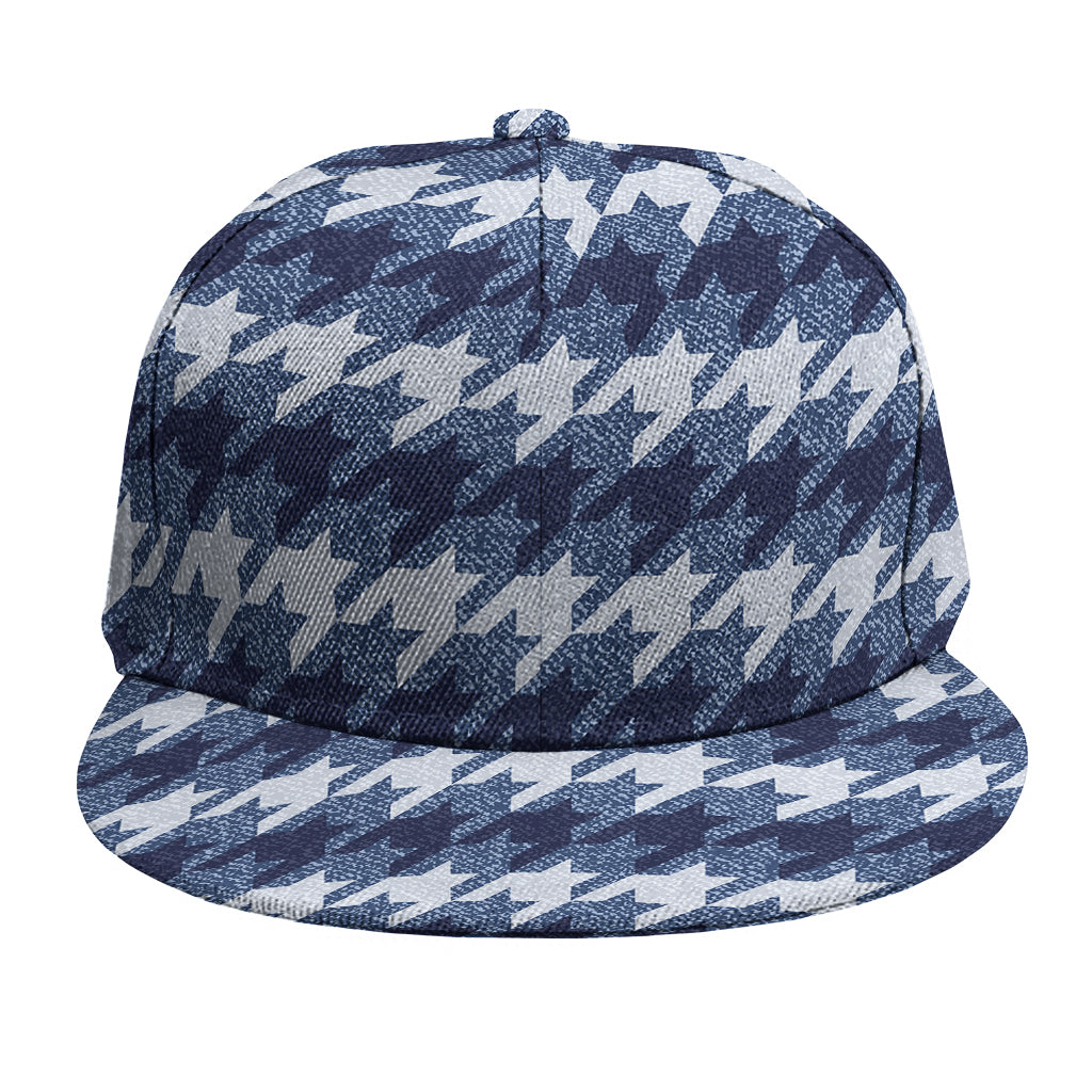 Denim Houndstooth Pattern Print Snapback Cap