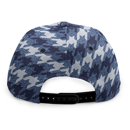 Denim Houndstooth Pattern Print Snapback Cap