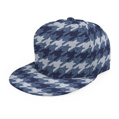 Denim Houndstooth Pattern Print Snapback Cap