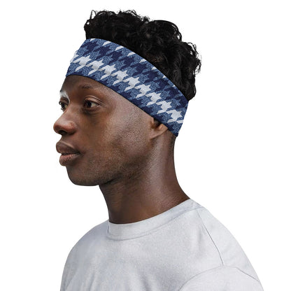 Denim Houndstooth Pattern Print Sports Headband