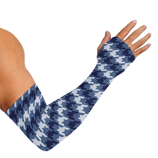 Denim Houndstooth Pattern Print Sun Protection Arm Sleeves