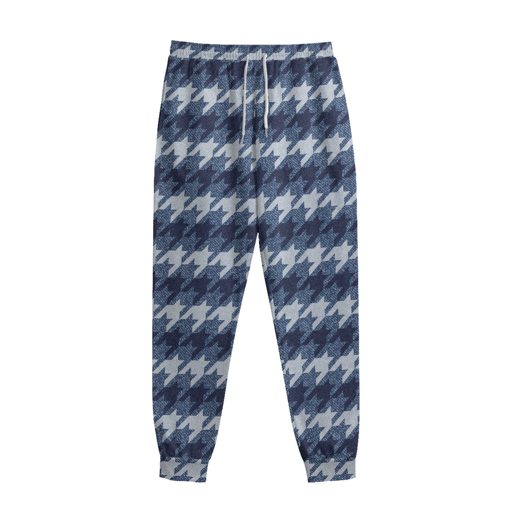 Denim Houndstooth Pattern Print Sweatpants