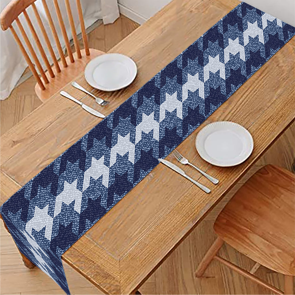 Denim Houndstooth Pattern Print Table Runner