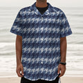 Denim Houndstooth Pattern Print Textured Short Sleeve Shirt