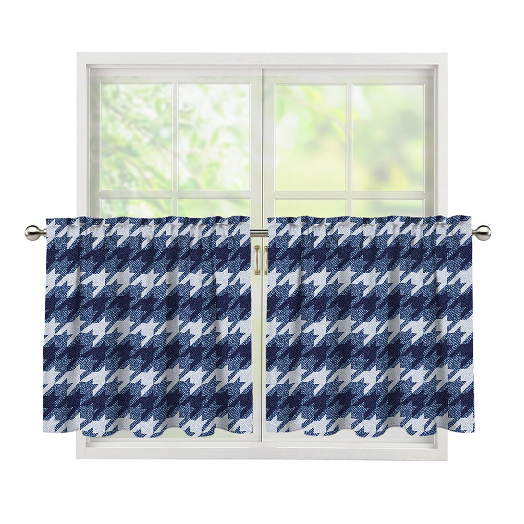 Denim Houndstooth Pattern Print Tier Curtains