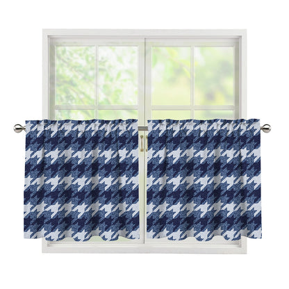 Denim Houndstooth Pattern Print Tier Curtains
