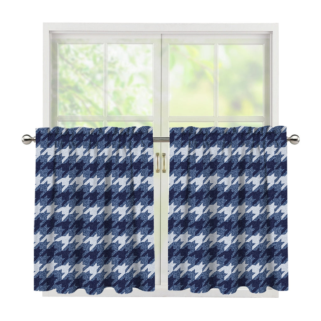 Denim Houndstooth Pattern Print Tier Curtains